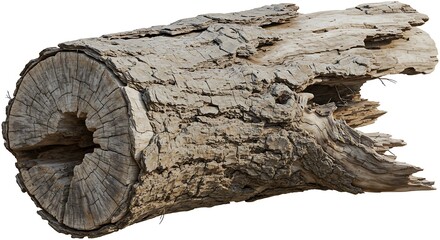 Fallen wood trunk isolated on a white background