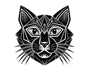 Obraz premium Detailed feline face line art engraving style icon on a white background