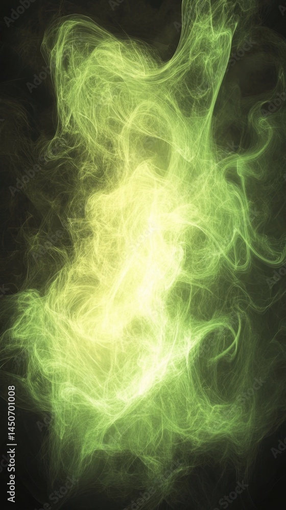 Poster ethereal green energy flowing and swirling in a dark void abstract background image presentation