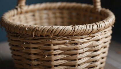 Close-up of a Woven Wicker Basket with Intricate Details and Rus