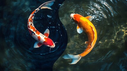 Two colorful koi fish in yin-yang