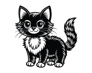 Obraz premium Cute domestic cat stretching pose minimal sketch drawing on a white background 