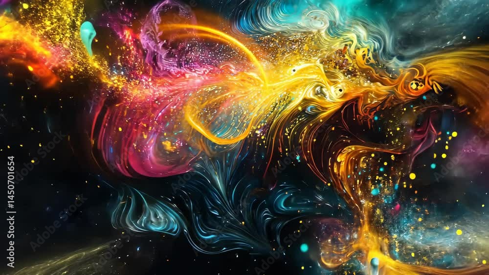 Poster vivid neon abstract swirls creating dynamic cosmic explosion