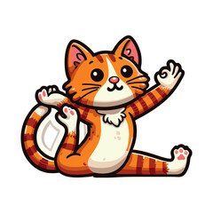 Comical Yoga Cat Illustration in Cartoon Look – Sticker Format