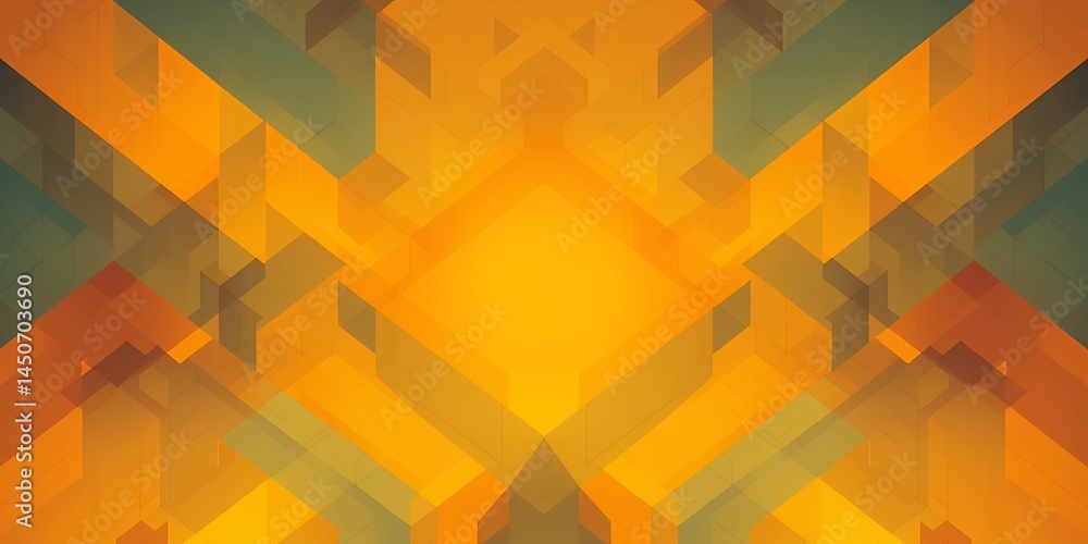 Poster abstract symmetrical pattern with orange and green geometric shapes overlapping design