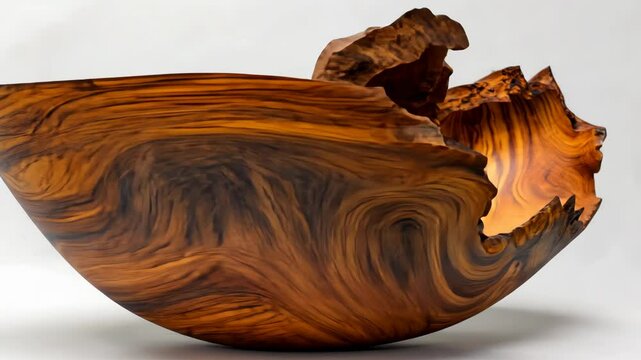 Rotating wooden bowl capturing unique grain patterns and artisan craftsmanship