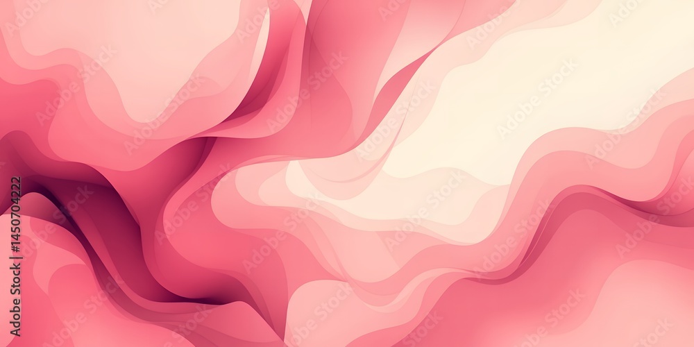 Poster abstract pink and white fluid design with curved shapes and layered color gradients art