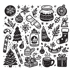 simple black and white hand drawn holiday vector illustration