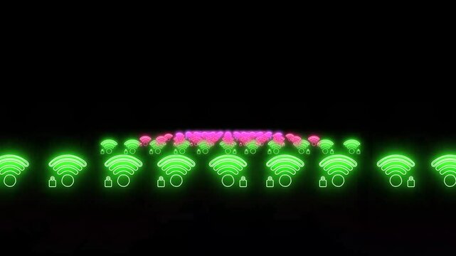 A futuristic digital background featuring a glowing neon tunnel with vibrant hues of blue, purple, and pink, symbolizing high-speed internet and data flow. The tunnel appears infinite, with Wi-F signa
