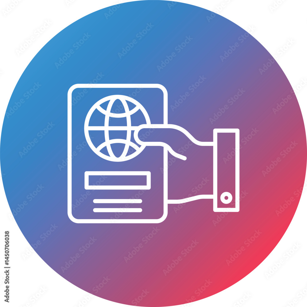 Poster passport in hand line gradient circle background icon