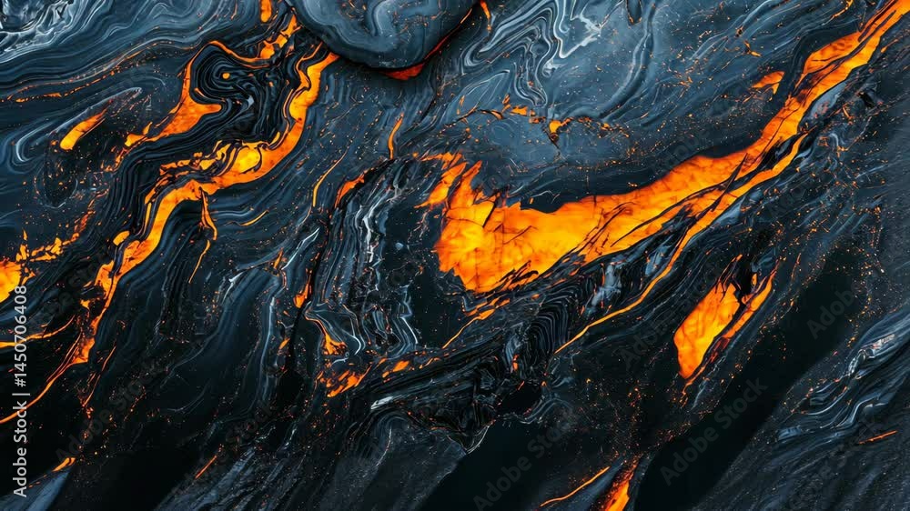 Poster dramatic lava flow over dark rocks in dynamic abstract patterns