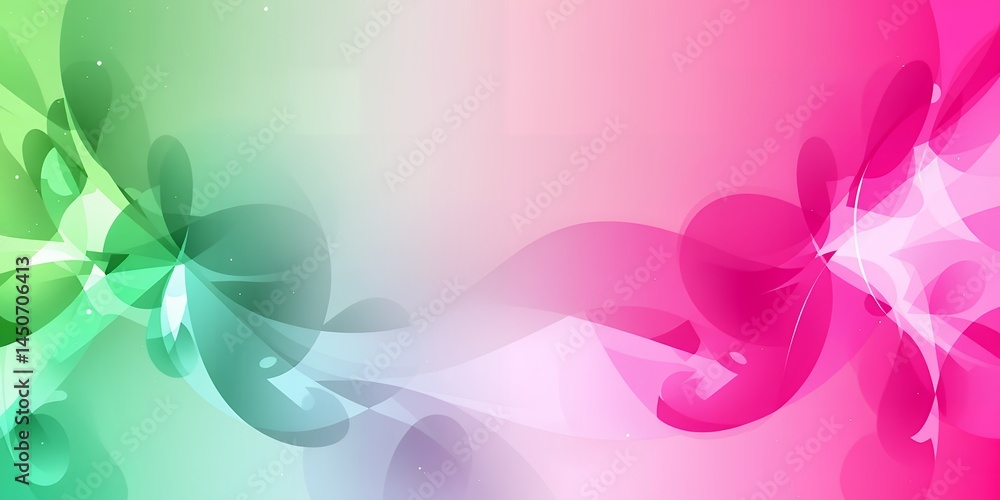 Poster abstract design with green and pink hues featuring floral like shapes and soft transitions