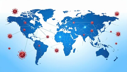 Global Pandemic Coronavirus Spreading Across the World Map Visual representation of a worldwide viral outbreak