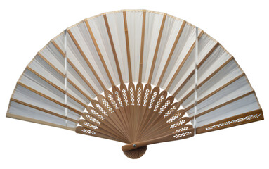 Elegant Handheld Bamboo Fan with Off-White Fabric and Intricate Carvings