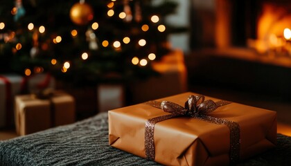 Christmas Gift by Fireplace