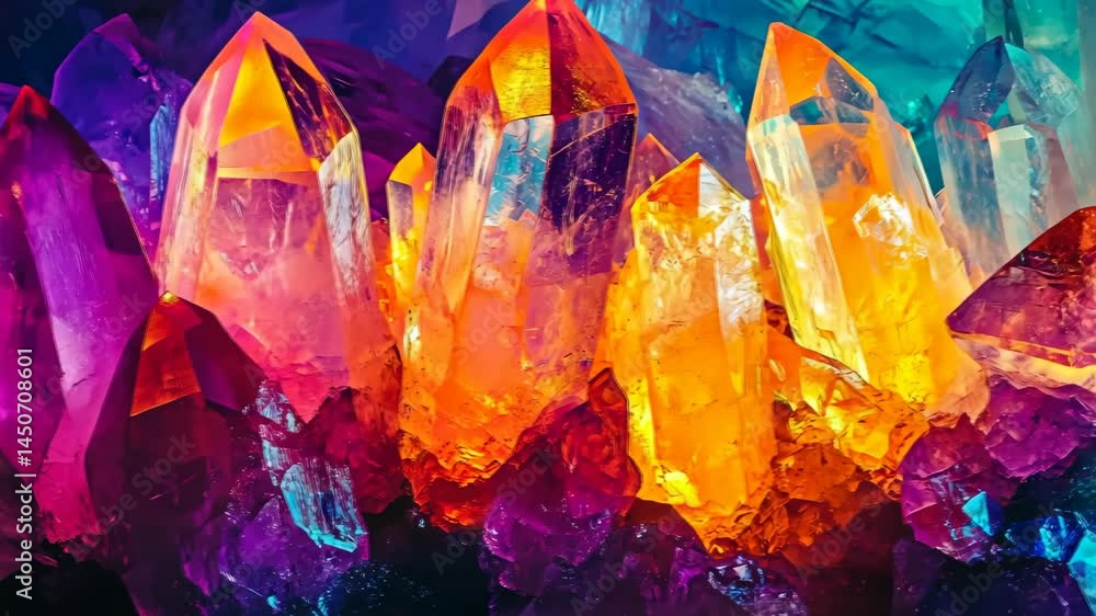 Poster vibrant crystals display dynamic color shifts in mesmerizing light