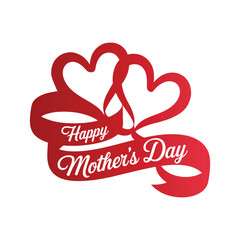 Naklejka premium Happy Mathers day typography red ribbon heart vector illustration