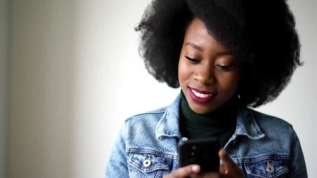 A young woman smiles as she uses her smartphone to stay connected and feel safe, with the ability to make calls, send messages and access friendly online communities