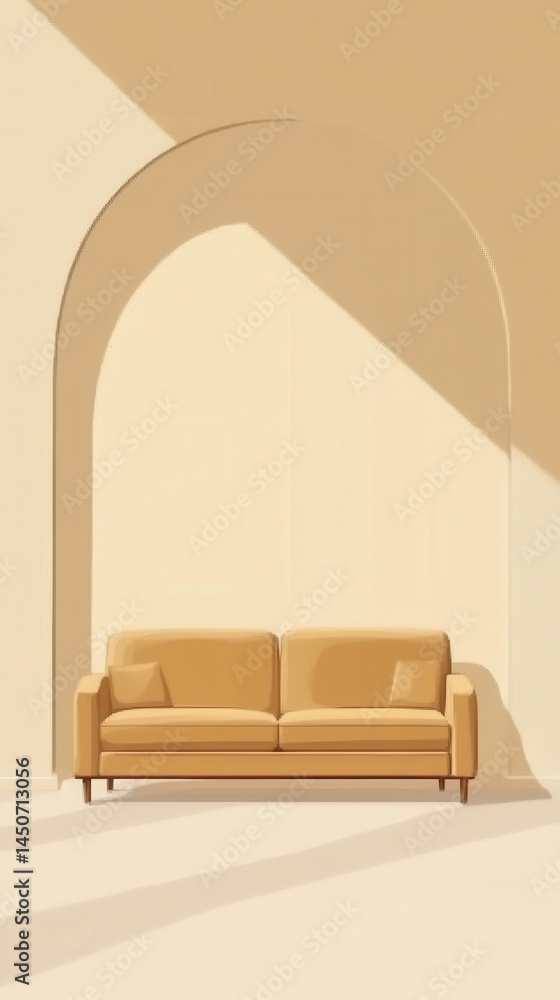 Aufkleber minimalist interior with arched doorway and comfortable sofa bathed in soft light creating a serene 