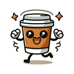 Joyful Coffee Cup Dancing with a Smile – Kawaii Style Vector