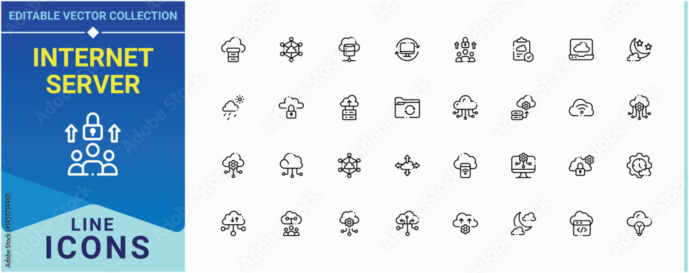 Poster internet server icon set. related to networking, database, server, cloud, computing, storage, data a