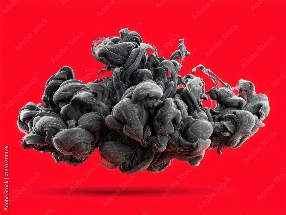 Aufkleber abstract black ink cloud on red backdrop creating a dramatic visual impact with fluid motion and art