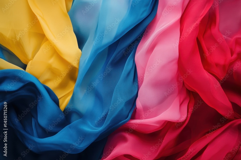 Poster Colorful abstract cloth shapes intertwining and creating dynamic patterns, Abstract cloth shapes colliding with each other
