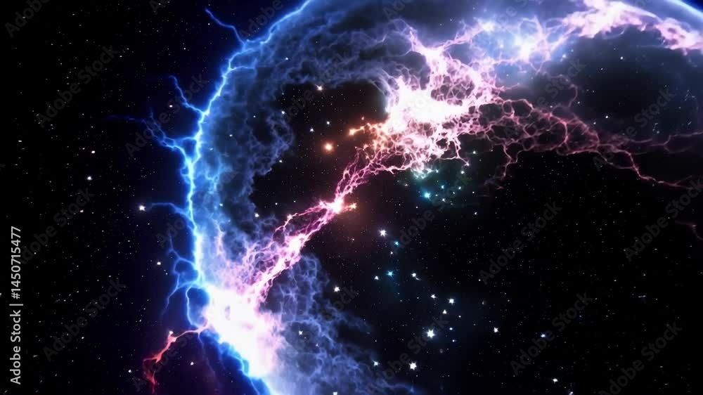Poster the image showcases a vast expanse of sparkling stars against a dark cosmic backdrop, with nebula-li