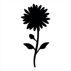 Black silhouette of a flower with a stem leaves and bud