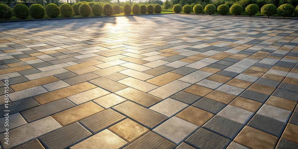Aufkleber A Sun-Drenched Pavement of Interlocking Tiles in a Geometric Pattern with Subtle Variations in Color and Texture