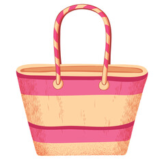 Straw Beach Bag. Woven Summer Tote Vector Illustration