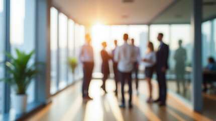 Business negotiations in a spacious office with large windows and the warm light of the setting sun