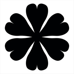 Abstract geometric flower shape with six stylized petals in black and white