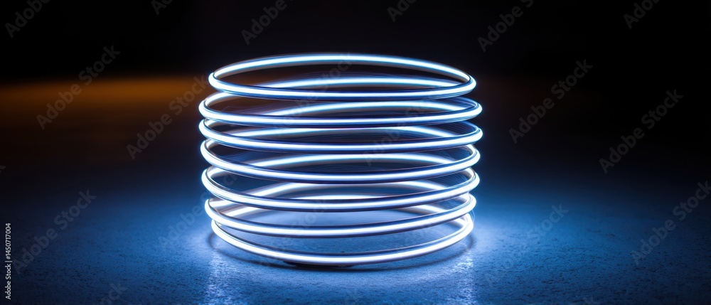 Aufkleber luminous neon rings stacked in a column on a dark surface creating a futuristic and modern look