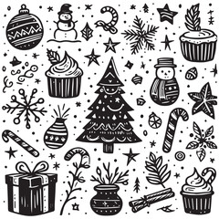 simple black and white hand drawn holiday vector illustration