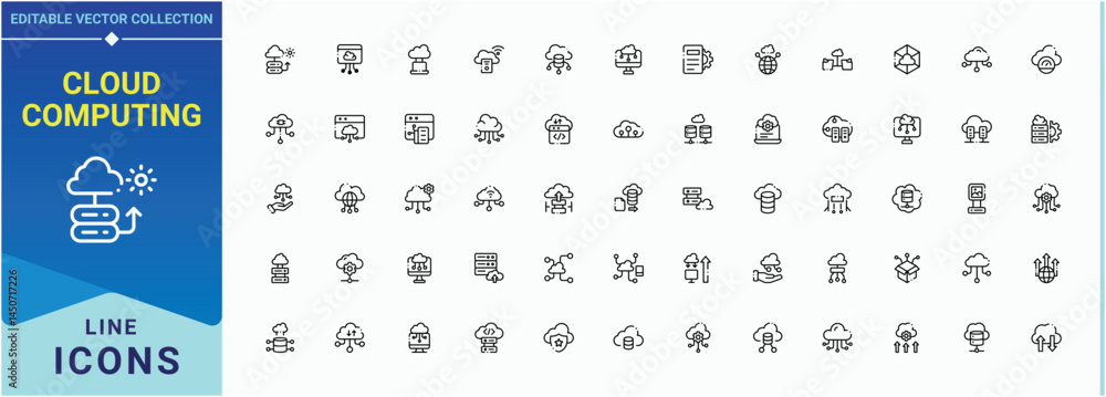 Poster cloud computing line icon set. hosting vector icon set. vector icons collection. pictograms of compu