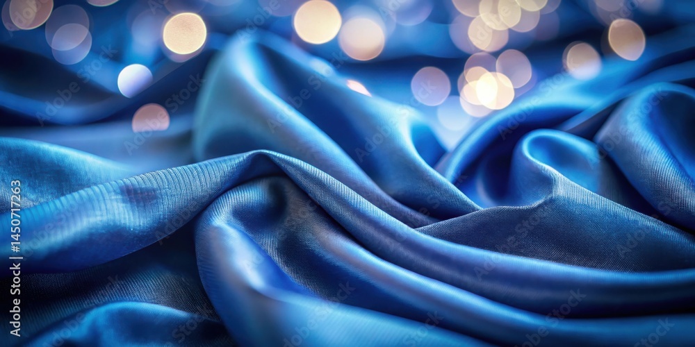 Aufkleber Abstract Blue Fabric Draped with Bokeh Lights, Featuring Delicate Texture and Shimmering Surface