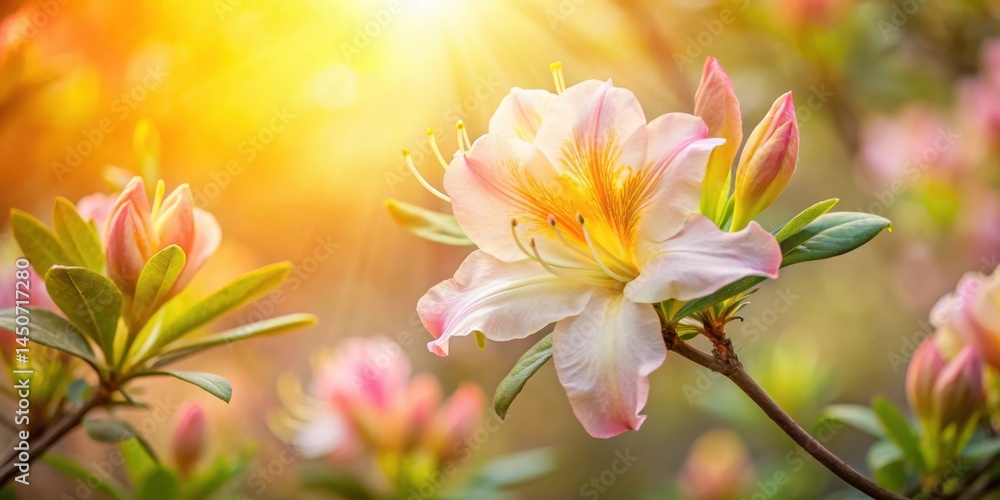 Poster a single azalea flower with delicate petals and a golden center basks in the warm glow of the aftern