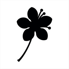Black silhouette illustration of a five petal flower on a stem on white