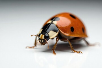 Fototapeta premium Close-up of a single ladybug on white background, isolated, insect