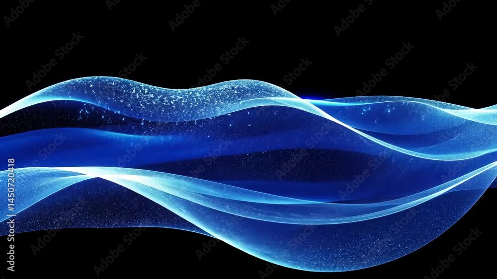 Poster mesmerizing blue waves with particle motion creating dynamic flow and energy aesthetics
