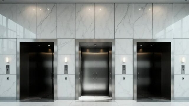 Three modern elevators in a contemporary interior building