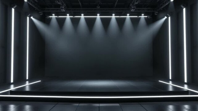 Empty stage with modern lighting and elevated platform professional studio suitable for product presentation contemporary design