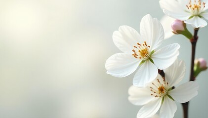 Obraz premium Delicate white blossom against pure white, soft light , organic, flora, peaceful