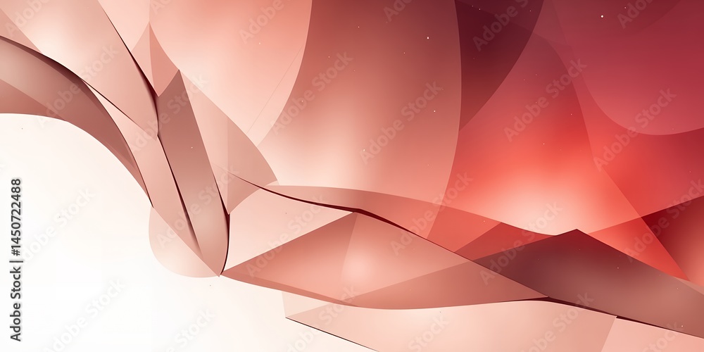Poster abstract red and white background with layered geometric shapes and soft light effects