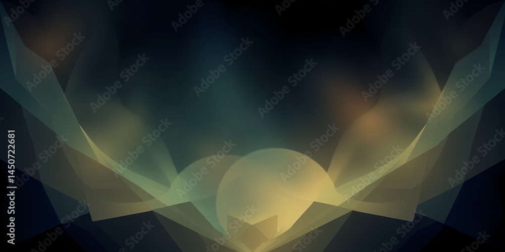 Poster abstract background with glowing shapes and light rays emanating from a central sphere