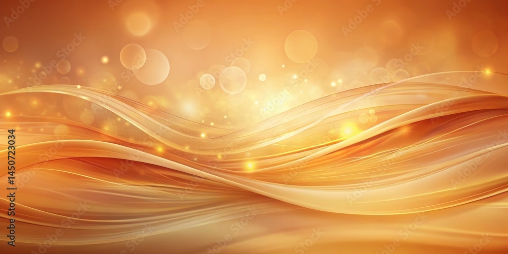 Poster Abstract Background with Golden Waves and Bokeh Lights