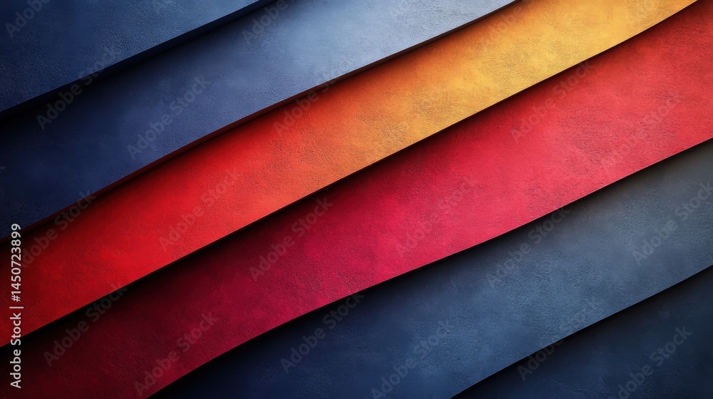 Poster a captivating composition with layered textured bands in gradient hues
