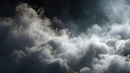Fototapeta premium Abstract image of swirling smoke, creating a dramatic, moody atmosphere with shades of gray and white against a dark background.