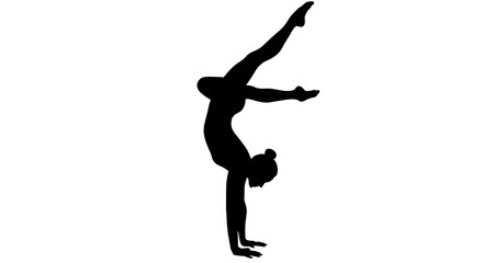 Silhouette of Woman Doing Handstand Exercise on White Background